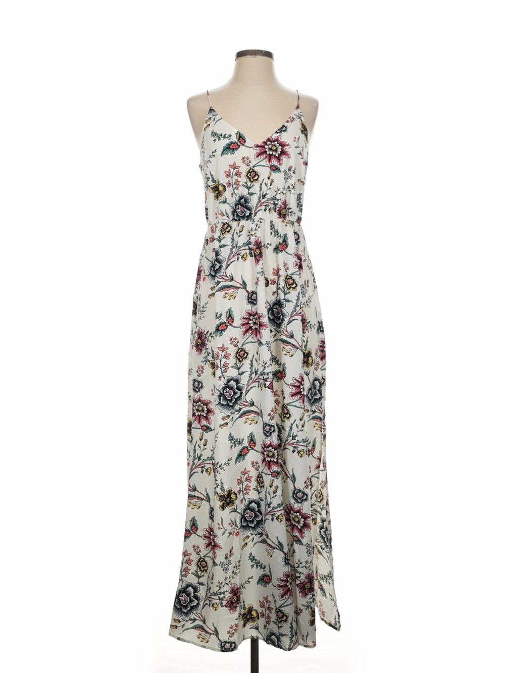 LOFT White Floral Maxi Open-Back Dress with Spaghetti Straps
